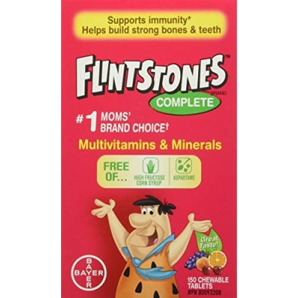 FLINTSTONES Complete Chewable Multivitamin for Kids, Aspartame-Free, with Vitamin A, C6, B12, C, D, e, & Calcium 150 count