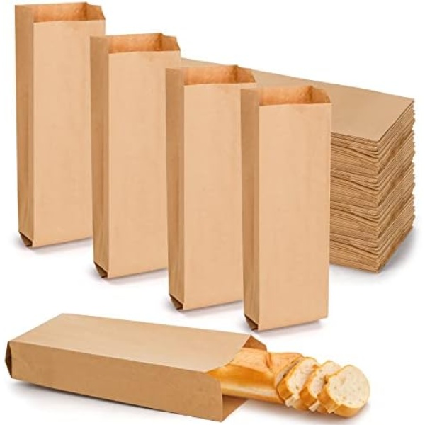 Foraineam 200 Pack Kraft Paper Bags Natural Brown Paper Loaf Storage Bread Bags, 4.7 x 2.6 x 16 inch Grocery Liquor Bags Wine Bag, Food Service Takeout Bags for Restaurant, Retail, Bakery