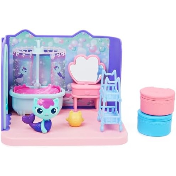 Gabby’s Dollhouse, Primp and Pamper Bathroom with Mercat Figure, 3 Accessories, 3 Furniture and 2 Deliveries, Kids Toys for Ages 3 and up