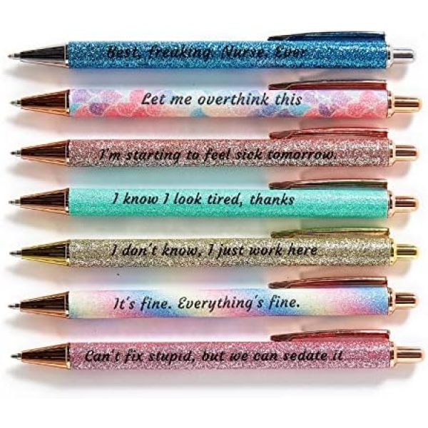 HLPHA 7pcs Funny Pens Swear Word Daily Pen Set Dirty Cuss Word Pens for Each Day of The Week Weekday Vibes Glitter Pen Set