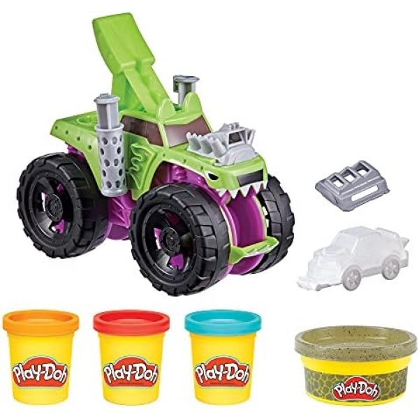 Hasbro Play-Doh Wheels Chompin' Monster Truck Toy for Kids 3 Years and Up with Car Accessory and 4 Non-Toxic Colors Including Terrain Color, F1322