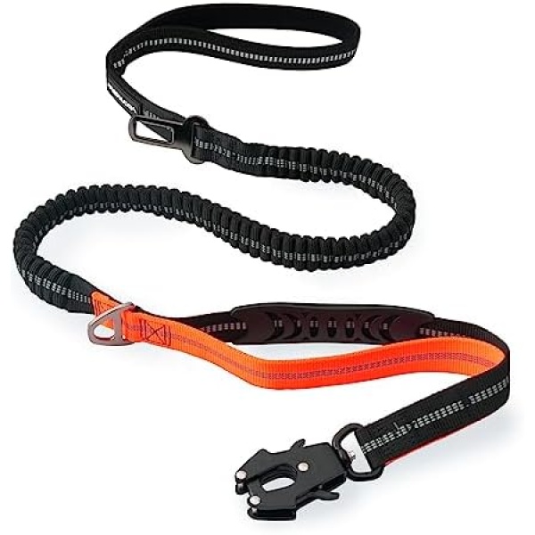 Heavy Duty Tactical Dog Leash with Quick Release Carabiner and Highly Reflective Threads,4-6FT Power Stretch Dog Leash for Medium Large Dogs (Black & Orange)