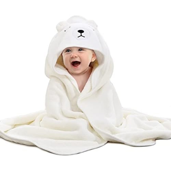 Hooded Baby Towel, Baby Towels Newborn, Baby Bath Towel with Hood, Baby Bath Towels Wrap, Blanket for Baby, Baby Beach Towel, Hooded Bath Towels for Boy and Girl, Newborn,31.5"×31.5" (White)