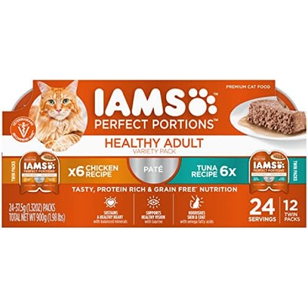 IAMS Perfect Portions Healthy Wet Cat Food Adult Grain Free Paté - Chicken and Tuna, 75g (12 Pack)