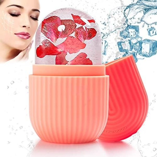 Ice Face Roller Silicone Ice Facial Rollers for Face & Eye Reusable Facial Ice Roller Massager Silicone Face Ice Mold Remove Dark Circle Pore Shrink Face Roller Skin Care Tools for Women (Pink)