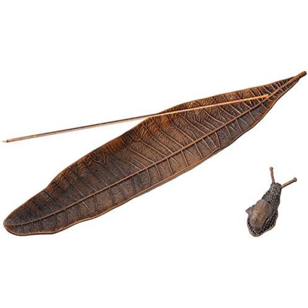 Incense Stick Holder Antique Zinc Alloy Incense Burner Ash Catcher Metal Leaf Incense Holder 11 x 2.4inch for Home Fragrance Decor