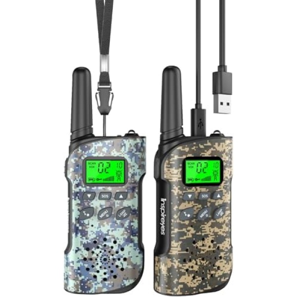 Inspireyes Walkie Talkies for Kids Rechargeable, Outdoor Camping Games Toy Birthday Xmas Gift for Boys Age 8-12 3-5 Girls, 2 Pack