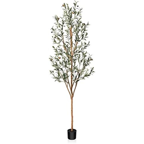 Kazeila Artificial Olive Tree 7FT Tall Faux Silk Plant for Home Office Decor Indoor Fake Potted Tree with Wood Branches and Fruits