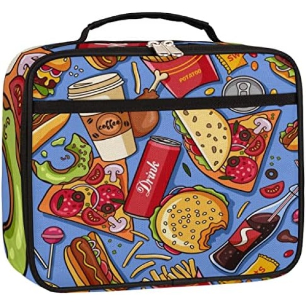 Kids Lunch Box for Girls Boys Toddler Insulated Lunch Bags, Mini Cooler Back to School Lunch Tote Bag Portable Thermal Meal Tote Kit Soft Bag, Fast Food Pizza Coke