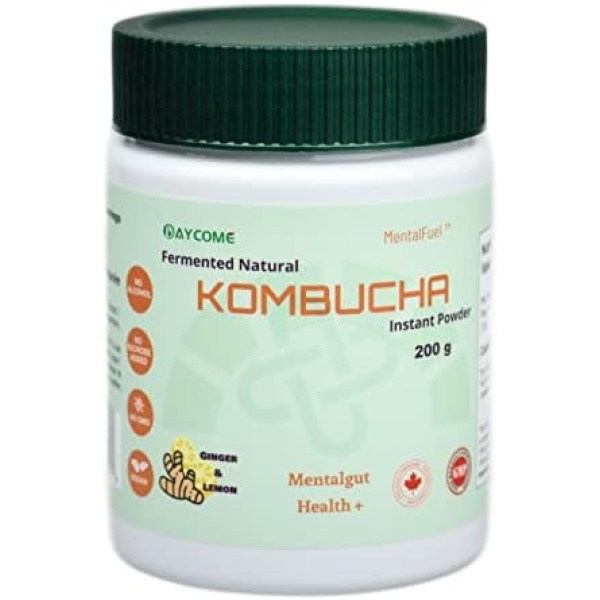 Kombucha Drink Powder- Ginger Lemon Flavour, 40 Servings, Instant Sparkling Fermented Kombucha Drink, No Alcohol, No Sucrose added, Gut-Brain Health, Anti-oxidation, Gluten Free, No GMO (Ginger Lemon, 200 g)