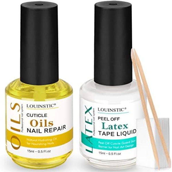 LOUINSTIC Cuticle Oil and Liquid Latex for Nails - Latex Nail Polish Barrier Cuticle Care Oil, Peel off Cuticle Guard Nail Barrier Kit