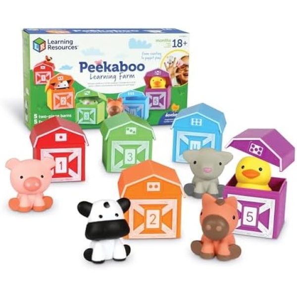 Learning Resources Peekaboo Learning Farm - 10 Pieces, Ages 18+ months Toddler Learning Toys, Counting and Sorting Toys, Farm Animals Toys