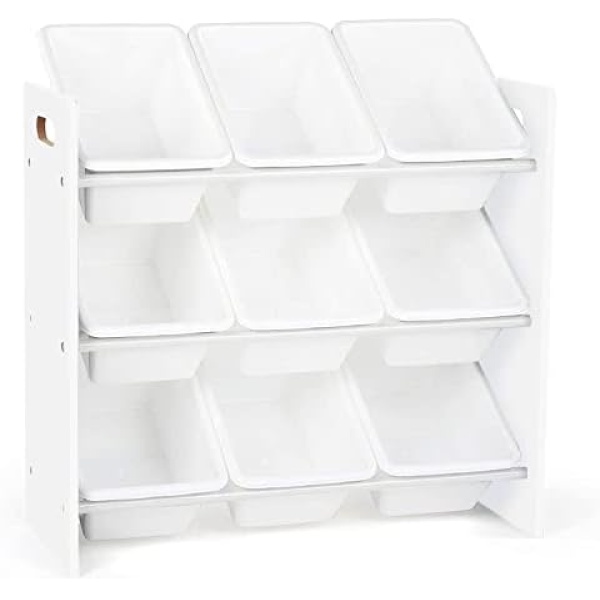 Lennox Furniture Toys Storage Organizer 9 Plastic Bins in White (JWTR-03006 white)