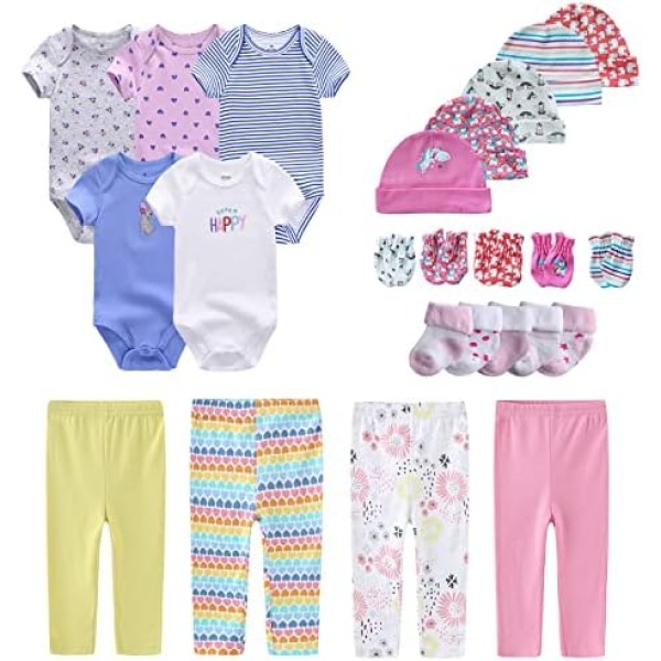 MAMIMAKA Newborn Layette Gift Set Bodysuits Pants for Baby Girl and Boy 24 Piece Essentials and Accessories 0-12Months