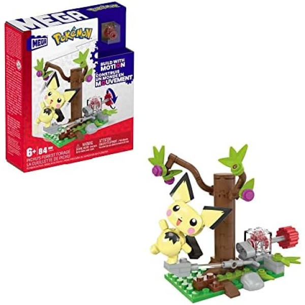 MEGA Pokémon Action Figure Building Toys Set, Pichu's Forest Forage with 84 Pieces, Motion and 1 Poseable and Buildable Character