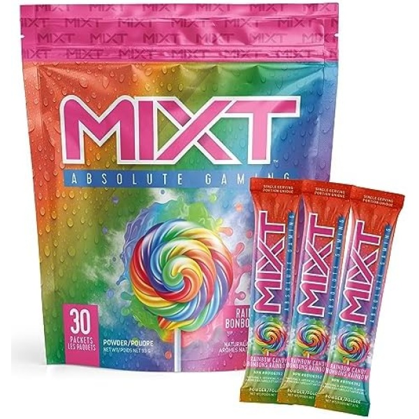 MIXT Energy Drink Mix, Energy Powder, 8 Hour Energy Formula, Designed for Concentration, Focus, and Hours of Energy Without the Crash, Sugar Free (Rainbow Candy)