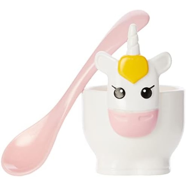 MSC International 16002 Joie Unicorn Hard Boiled Egg Cup Holder with Spoon, 2-Piece Set, One Size, White