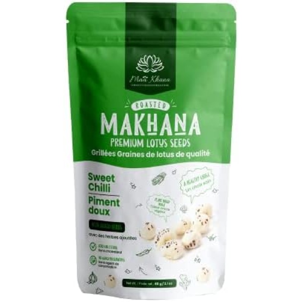 MaaKhana Roasted Makhana | Water Lily Seeds | Popped Lotus Seeds | Sweet Chilli | 50gm Pack