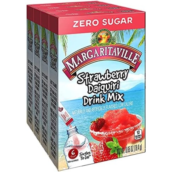 Margaritaville Singles To Go Water Drink Mix - Strawberry Daiquiri Flavored, Non-Alcoholic Powder Sticks (4 Boxes with 6 Packets Each - 24 Total Servings), 0.65 Ounce (Pack of 4)