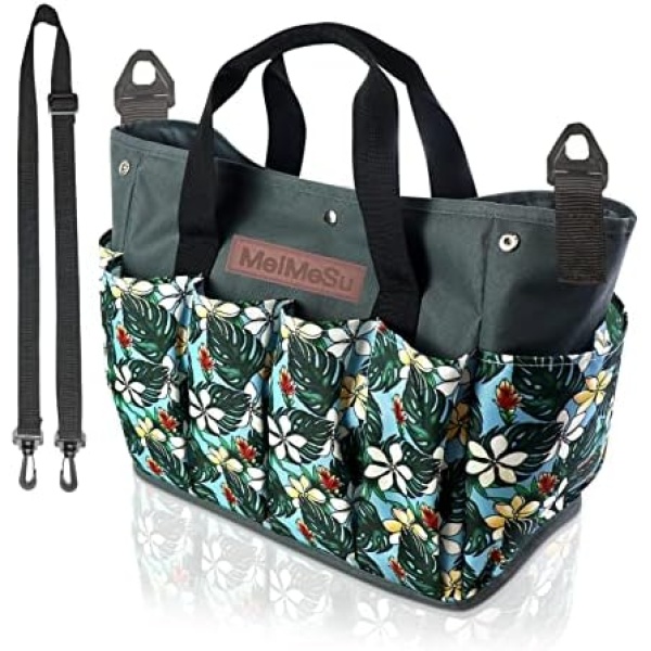 MeiMeSu Garden Tool Bag,10 Pockets Gardening Storage Tote Bag, Oxford Hand Tool Storage Tote Organizer with Iron Frame for Indoor and Outdoor Gardening for Women Men Christmas Gift