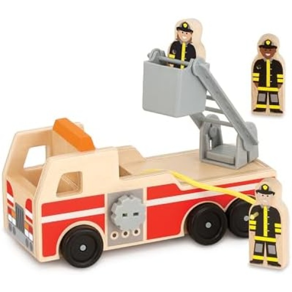 Melissa & Doug Wooden Fire Truck With 3 Firefighter Play Figures | Fire Truck Toys For Kids, Toddler Toy For Pretend Play, Classic Wooden Toys For Kids