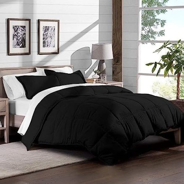 N&K Beddings Luxurious & Super Soft 1 Piece Comforter 300 GSM & 100% Egyptian Cotton 1000 Thread Count Pattern Solid (Twin/Twin XL, Black,Solid)