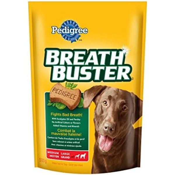 PEDIGREE BREATHBUSTER Biscuit Treats for Dogs, Medium or Large, 500g Pouch