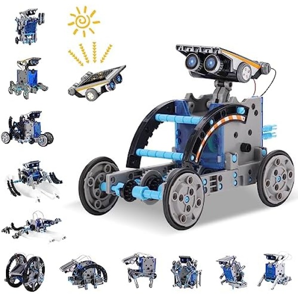 Pakoo STEM Solar Robot Toy 12-in-1 Educational Science Kit DIY Building Toy Construction Engineering Set for Kids Age 8-12 Boys & Girls Birthday Gift, Solar Powered Toy