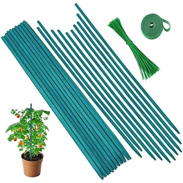 Plant Support Sticks,60 Pcs Plant Support Sticks Wooden Garden Stakes with Plant Tie Spools, with Plant Straps Suitable for Families,Flower Shop, Garden, Plant Pile, Potted Plant, 15 Inches(60)