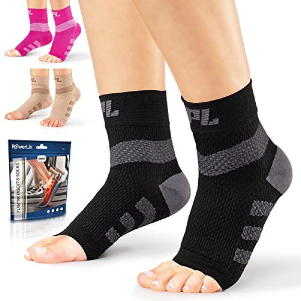 Powerlix Plantar fasciitis socks for Neuropathy (Pair) for Women & Men, Ankle Brace Support, Toeless Compression Socks & Foot Sleeve for Arch & Heel Pain Relief - Treatment & Everyday Use