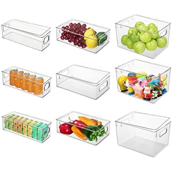 Refrigerator Organizer Bins with Lids, 9 Pack Plastic Freezer Organizer Bins for Fridge, Kitchen, Cabinets - Clear Pantry Organization and Storage Bins Fridge Organizers by GOLIYEAN