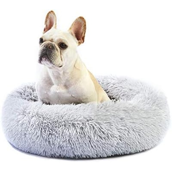 STVICTORY Dog Bed Cat Bed, Calming Dog Bed for Small Medium Large Pet, Plush Donut for Indoor Cat Clearance, Puppy Furniture Anti Anxiety, Self Warming and Washable (Light Grey, Medium 23''×23'')