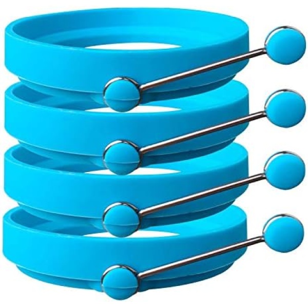 Silicone Egg Rings by OzettSilicone Egg Rings by Ozetti - Make Perfectly Round Fry Eggs or Pancakes - Professional Non-Stick BPA-Free Silicone- Includes Free Spatula and Recipes - Blue (4 - Pack)