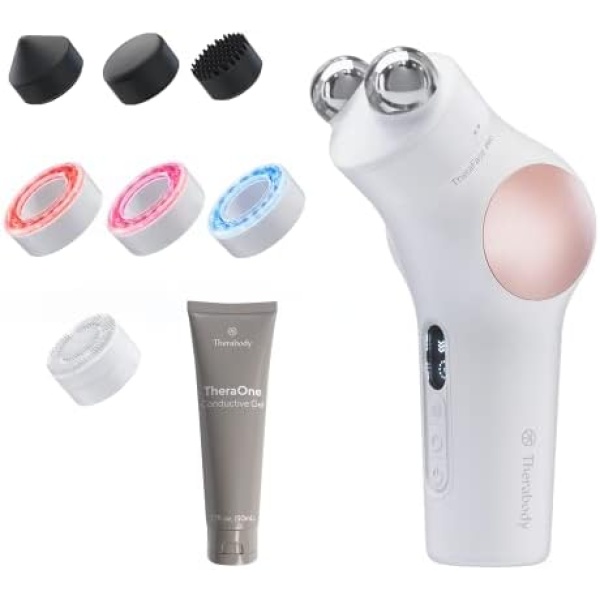 TheraFace PRO Microcurrent Facial Device - 8-in-1 Compact Face Massager, Facial Kit & Face Sculpting Tool with LED Light Therapy for Skin Tightening, Anti Wrinkle, Anti Aging & Skin Care (White)