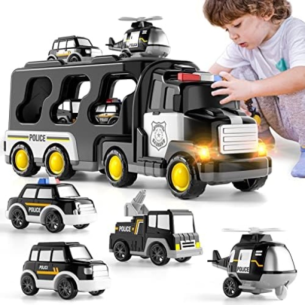 Toddler Toys Trucks for Boys 2-3 4-6, 5 in 1 Police Cars Toys for 2+ 3 4 5 6 7 8 Year Old Boys Girls, Kids Toys Christmas Birthday Gifts with Light Sound