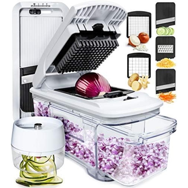 Vegetable Chopper Vegetable Cutter Kitchen Mandoline Vegetable Slicer - Food Onion Salad Veg Chopper Dicer Manual Mandolin Slicer (All-in-1 Chopper - White)