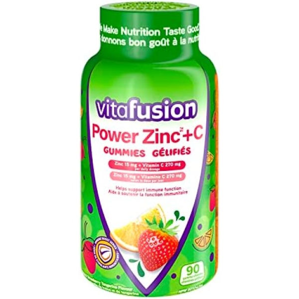 Vitafusion Power Zinc + C Gummy Vitamins for Adults Strawberry-Tangerine flavour, 90 Count