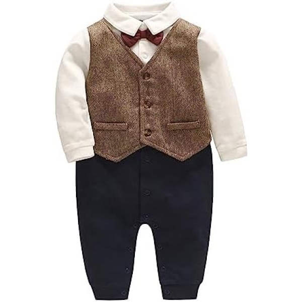 Xumplo Baby Boys Clothes Onesie Gentleman Romper Newborn Boy Jumpsuit Formal Tuxedo Wedding Outfit 0-18 Months