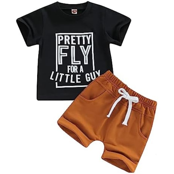 Xumplo Toddler Baby Boy Summer Clothes Infant Boys Short Sets Letter Print T-shirt Short Sleeve Outfits with Pocket 6M-4Y