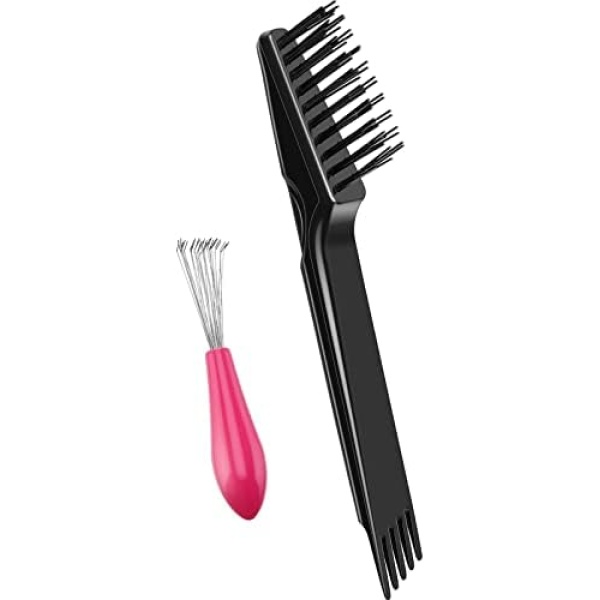 2 Pieces Hair Brush Cleaning Tool Comb Cleaning Brush Comb Cleaner Brush Hair Brush Cleaner Plastic Handle Mini Hair Brush Remover for Removing Hair Dust Home and Salon Use, Black and Pink