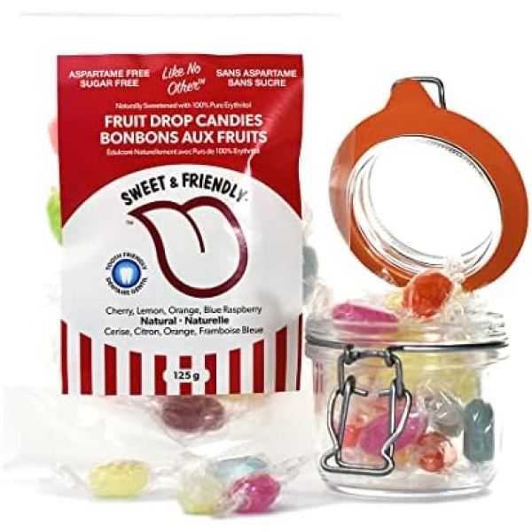 2 pack Fruit Drops Candies/sweetened With 100% Erythritol/all Natural color and flavor/Tooth friendly, Nut Free, Vegan, Keto friendly, NON GMO/Ideal Snack for the family