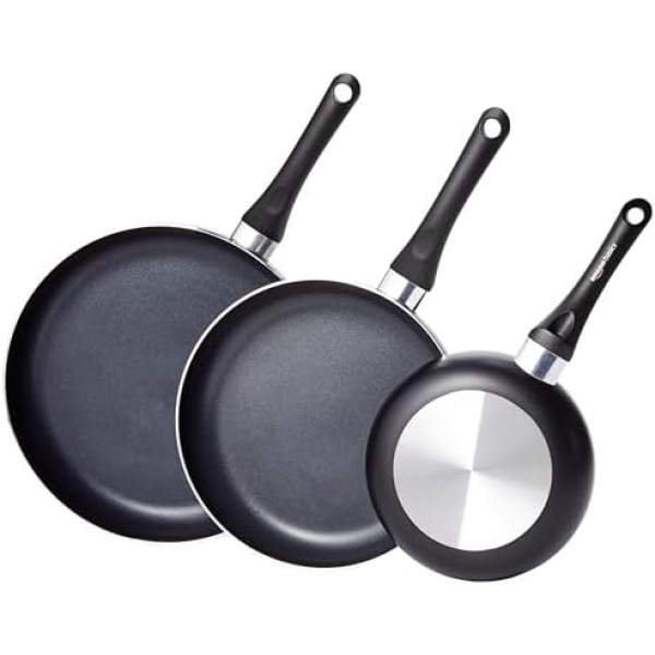 Amazon Basics 3-Piece Non-Stick Fry Pan Set, 8 Inch, 10 Inch, and 12 Inch