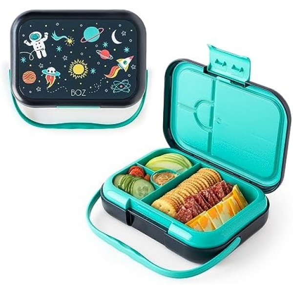 BOZ Kids Bento Lunch Box - Kids Lunch Containers for Ages 3 to 7 – Toddler Lunch Box for Daycare – Leak Proof 4 Compartments Lunch Box for Kids – Dishwasher Safe Kids Bento Box – Space Lunch Box