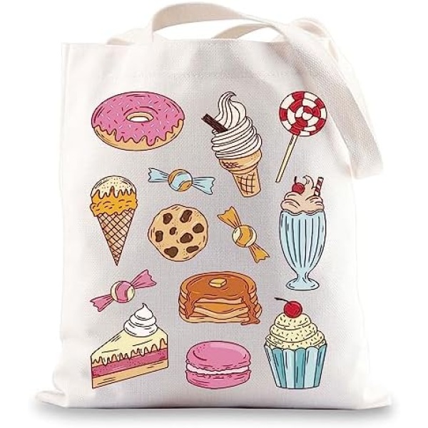 BWWKTOP Sweet Candy Snack Canvas Tote Bag Desserts Lover Gifts Sugar Ice Cream Shoulder Bag