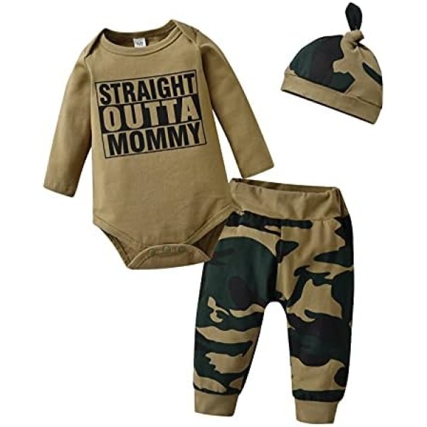 Baby Boy Clothes Newborn New Crew Romper +Long Pant Hat Fall Winter 3Pcs Outfit Set Thanksgiving Clothes