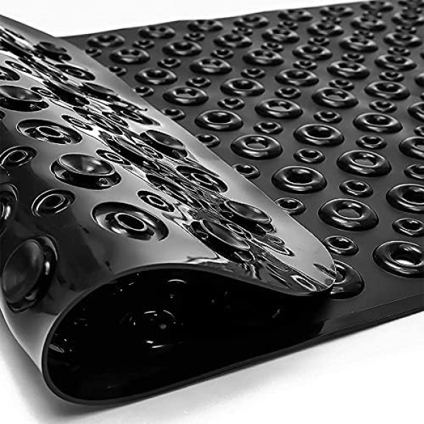 Bathtub Mat Non-Slip, 40" x 16" Full Coverage Soft Rubber Bath Mat Non Slip, Anti-Bacterial Tub Mat with Strong Suction Cups, Extra Long Shower Mat for Bathroom Floor Safe (Black)