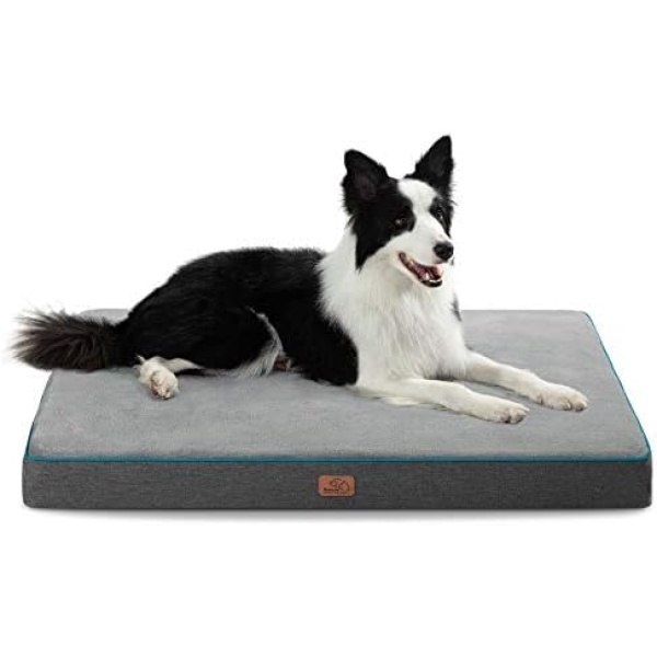 Bedsure Orthopedic Dog Bed Extra Large - XL Memory Foam Waterproof Dog Bed Joint Relief with Removable Washable Cover, Plush Flannel Fleece Top with Nonskid Bottom, Grey, 41x29x3.5 Inches