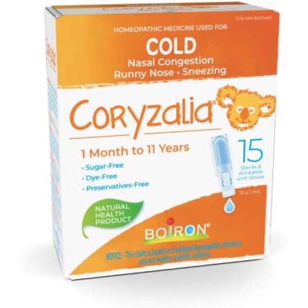 Boiron Coryzalia Children for colds and colds symptoms, 15 unit-doses (1 ml each). Baby Cold sterile drinkable unit-doses for nasal congestion, runny nose and rhinitis Non-drowsy