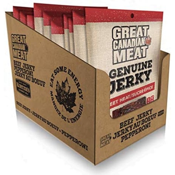 Box of Sweet Heat Beef Jerky 10 x 68g Bag Bundle by Great Canadian Meat, Meat Snacks, Bulk Beef Jerky Box for Carnivores. Perfect for Snacking, Gluten Free, High in Protein, Low in Fat