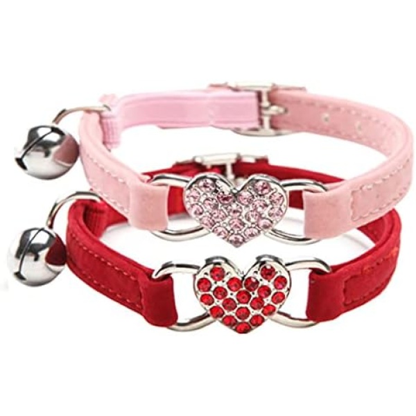 Cat Collar with Bell, 2 Pcs Lovely Kitten Collar with Elastic Strap Rhinestone Cat Necklace for Kitten Puppy Small Pets